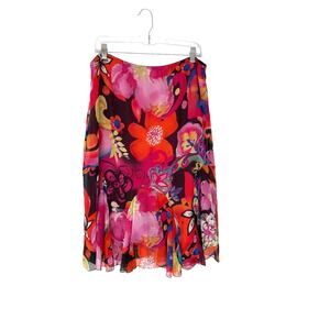 Chico's‎ Skirt Pink Floral Bouquet Whimsical Y2K Fairy Semi Sheer Silk Medium